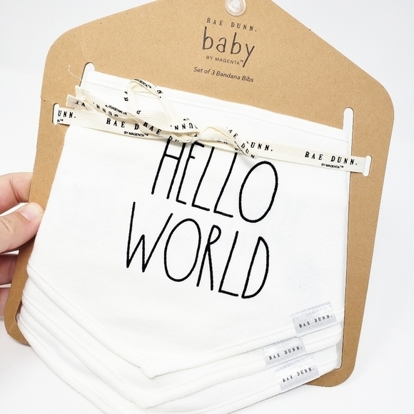 RAE DUNN Hello World bib set bandana style - Picture 2 of 5